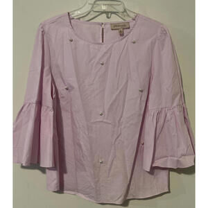 Philosophy Womens Medium Pink 3/4 Flowy Sleeved Pearl Accented Blouse! A1038